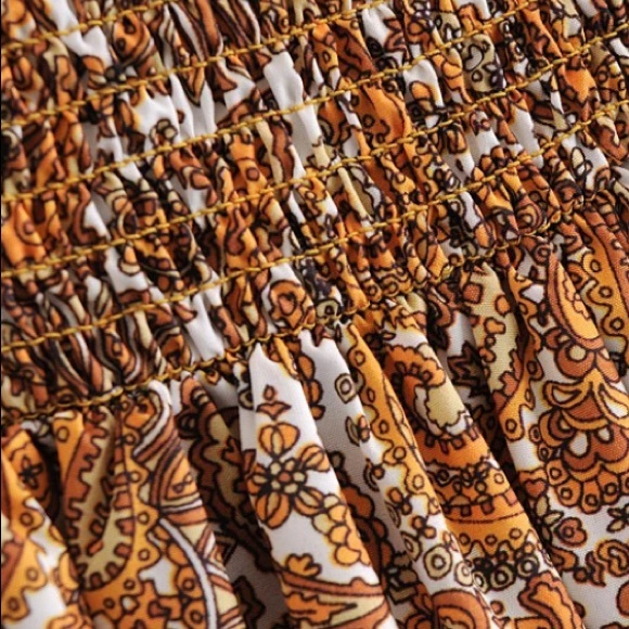 Retro Paisley Square Neck Smocked Boho Mini Dress - Picture 14 of 14